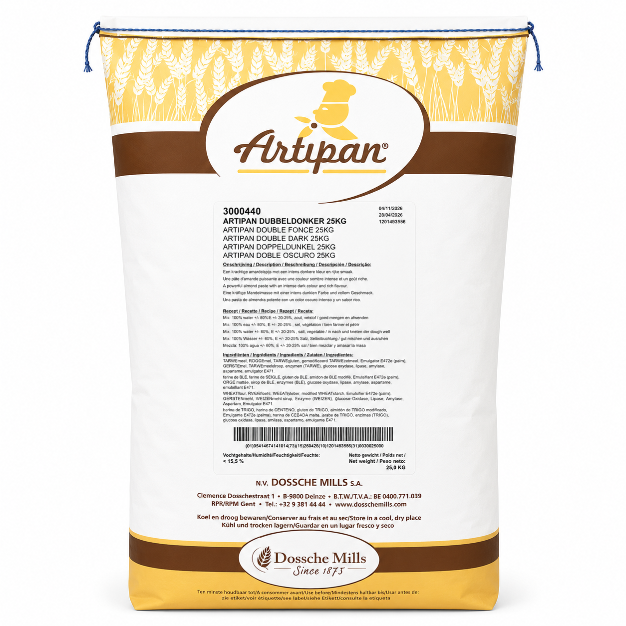 Dossche Mills Artipan Dubbeldonker / Kasteel Broodmeel - 25 Kg